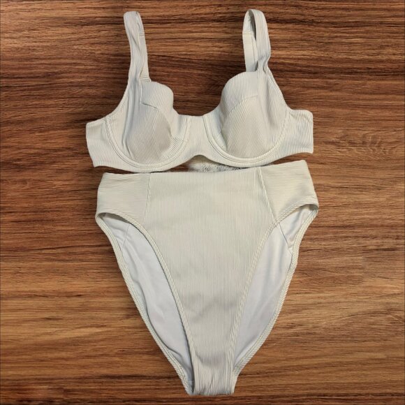 Old Navy Other - Old Navy Off White Ribbed L/XL High-Waisted Bikini Set